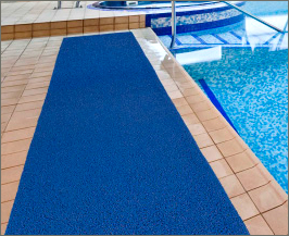 The frontier mat is the perfect poolside mat because its vinyl loop surface lets moisture seep through.